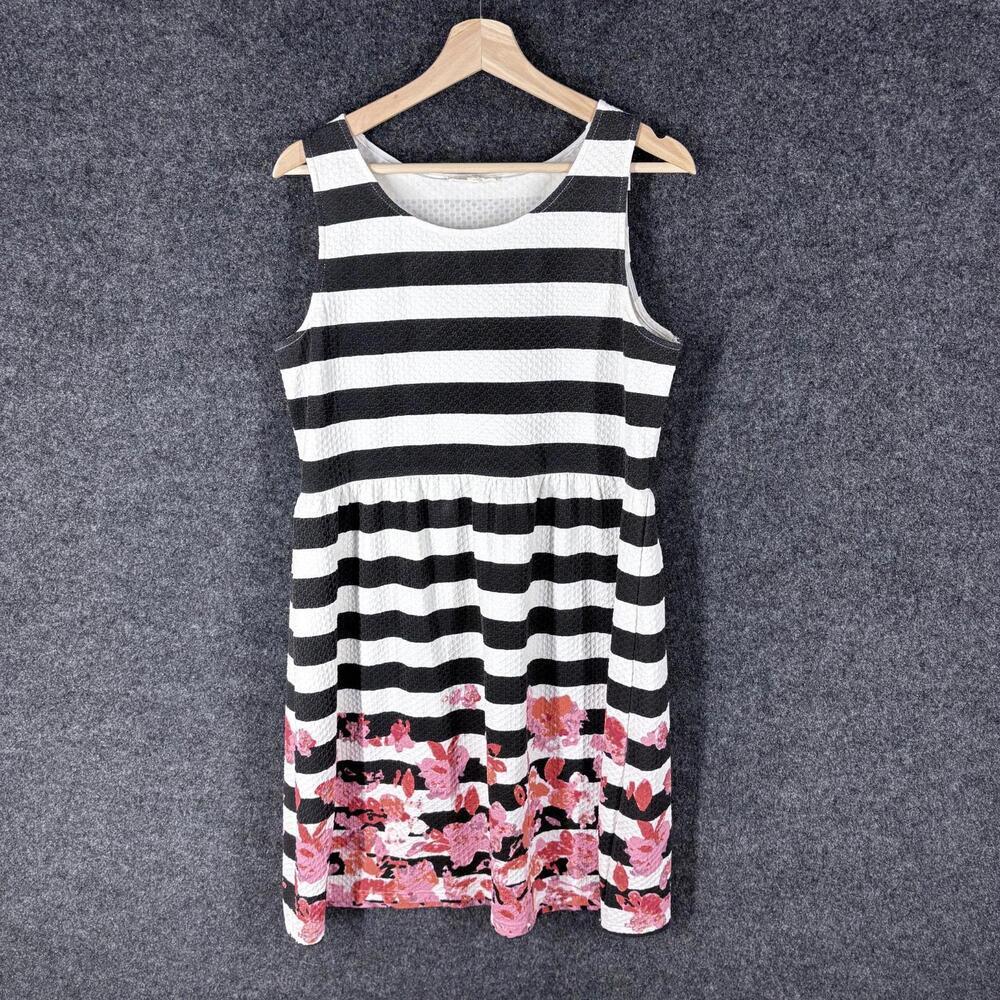 Hem & Thread Dress Women L Large Black Striped Sheath Midi Sleeveless Casual